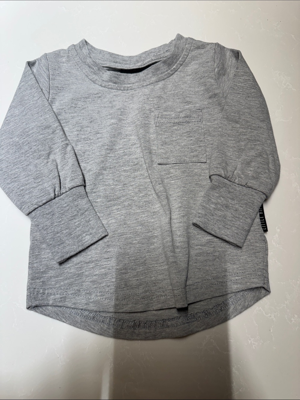 Classic Gray Long-Sleeve Pocket Tee for Kids